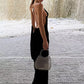 Spaghetti Strap Backless Sexy Maxi Dress Women Elegant Black Sleeveless Draped Bodycon Club Party Long Dress Female