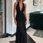 Mesh Polka Dot Sexy Maxi Dress Women Black Halter Deep V Neck Sleeveless Backless Ruched Bodycon Club Party Long Dress