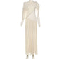 Asymmetrical Long Sleeve Pleated Maxi Dress Elegant Party Evening Dresses Winter Clothes Woman