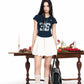 Vintage Lace Number Print T-shirt Slim V Neck Short Sleeve Top, Y2K Casual Fitted Tee, Sporty Graphic Crop T-shirt