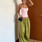 High Street 2 Piece Set Woman Color Blocking Low-Neck Backless Navel Exposed Camisole+Straight Pants Casual Fashion Suit