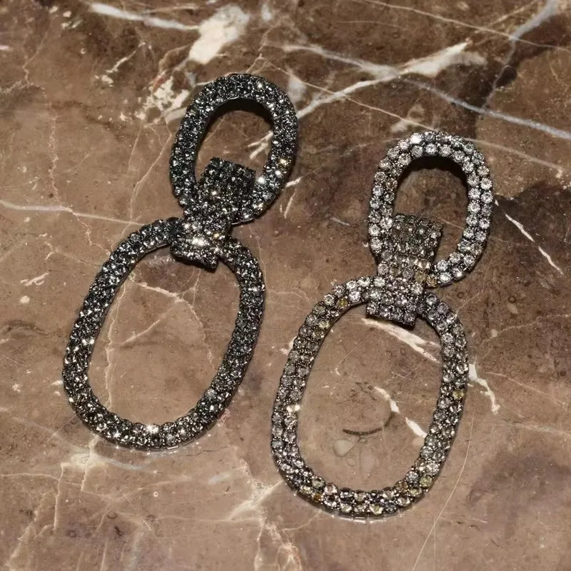 Gorgeous Shiny Rhinestone Gems Geometric Dangle Earrings for Women Jewelry Fashion Brand Ladys' Statement Earrings Accessories