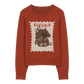 Women's Casual Pullover Sweater with Cartoon Animal Print, Long Sleeve Cozy Top for Everyday Wear
