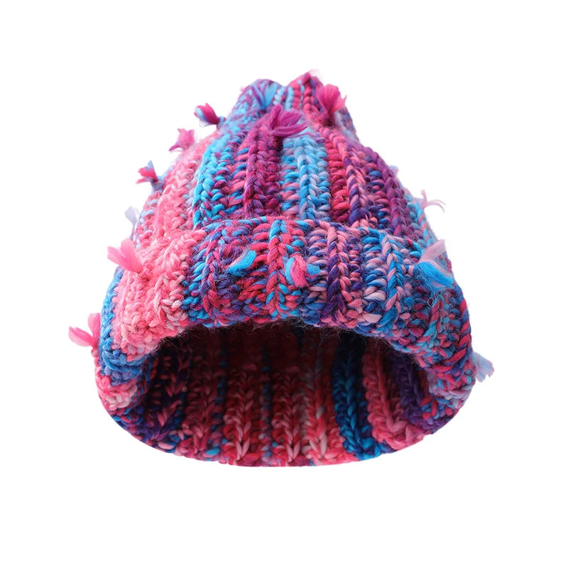 Dopamine Colorful Vertical Striped Rolled Edge Beanie For Women