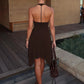 Women Halter V‑Neck Mini Dress Sleeveless Twist Front Irregular Hem A‑Line Short Dress Y2K Club Party Evening Dresses