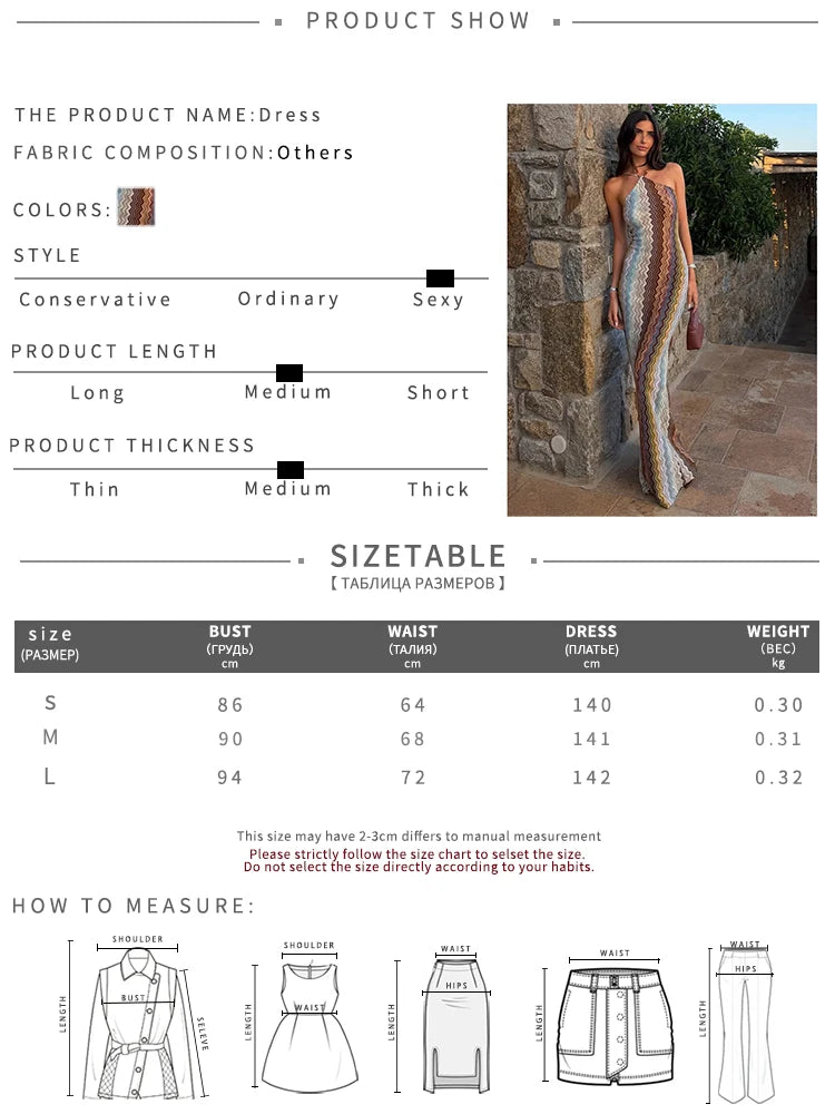 Colorful Print Long Dress Woman Summer Trend Halter Off Shoulder Backless Vacation Beach Party Elegant Style Vestidos