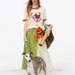 Women's Crochet Knitwear with Heart Animal Pattern, Short Sleeve Color Block Trim Top, Casual Retro Tee for Summer