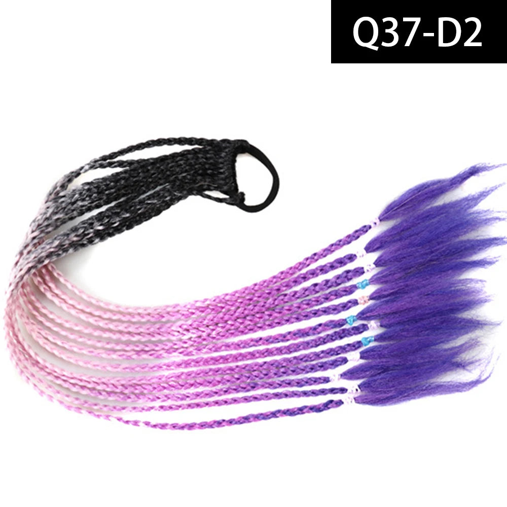 Synthetic Colored Braided Ponytail Hair Extension Rainbow Color Braids Pony Tail With Elastic Band Girl's Pigtail