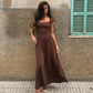 Cap-sleeve Flowing Pleated Maxi Dress Brown 2026 Fall Dresses for Woman Elegant Clothing