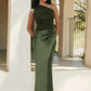 Satin Patchwork One Shoulder Backless Maxi Dress Elegant Evening Dresses Woman Party Outfits Summer