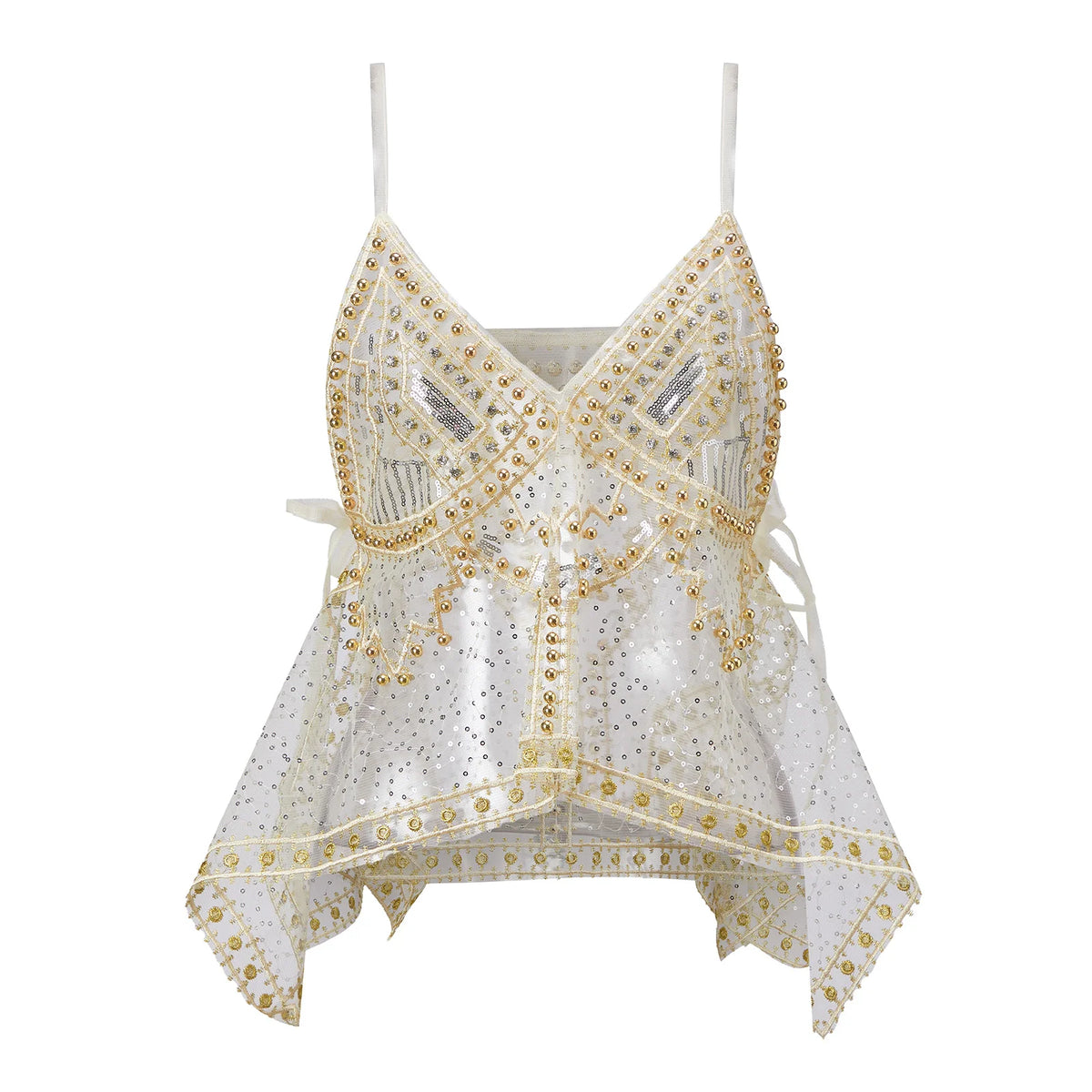 Women Y2K Sequin Mesh Tank Top Glitter Floral Embroidered Cami Crop Top Coquette Sleeveless Backless Rhinestone Camisole