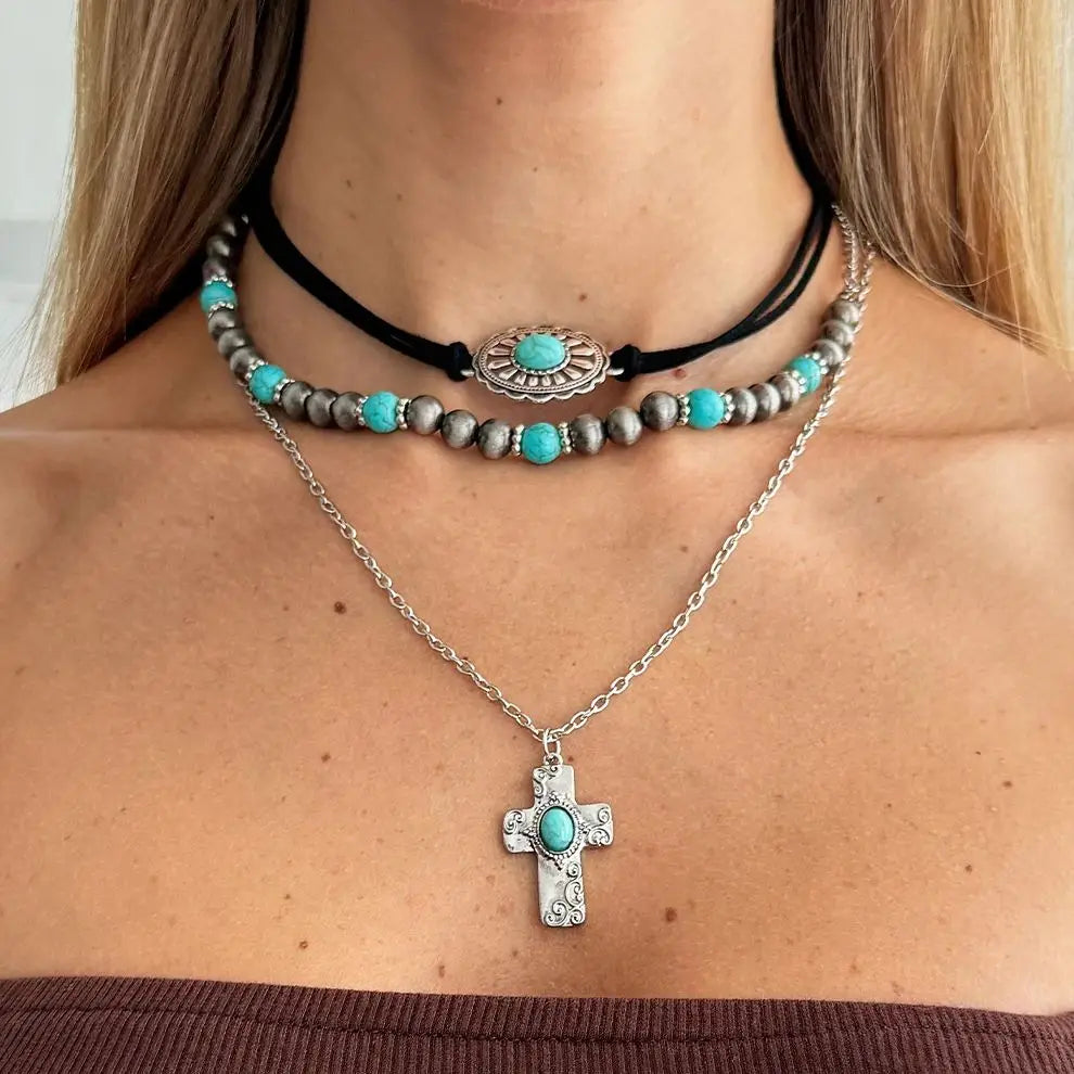 3Pcs/Set Ethnic Cross Jesus Pendant Choker Necklace for Women 2026 New Trend Boho Beads Chain Aesthetic Jewelry Gift