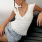 Women Summer White Lace V Neck Cami Top Ruffle Trim Cap Sleeve Slim Fit Crop Top Elegant Party Clubwear Y2K Streetwear