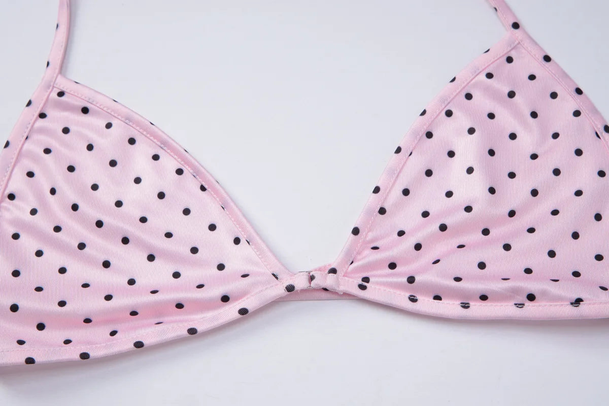 Pink Polka Dot Bikini Set with Slit Mini Skirt Summer 2026 Sexy Beach Vacation Outfits for Woman 3 Piece Set