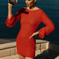Backless Long Sleeve Knit Mini Dress For Women Fashion Elegant Spring Summer See Through Beach Holiday Dress Beachwear