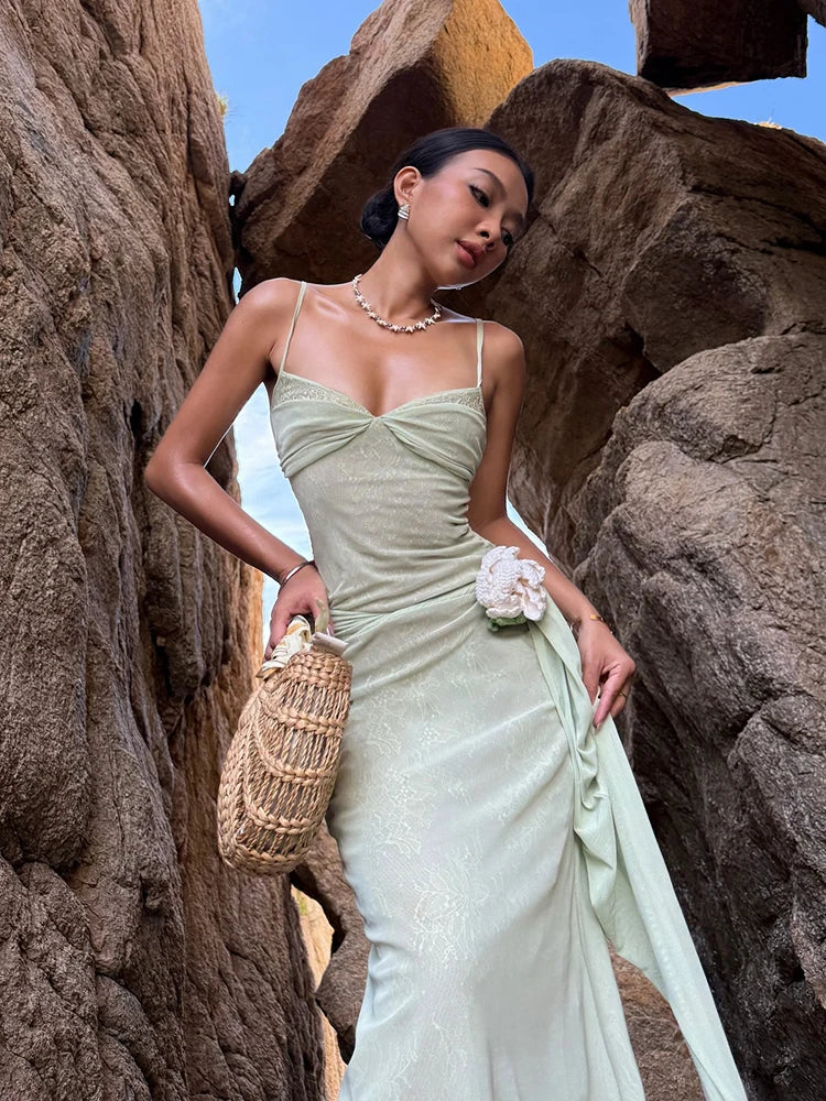 Sexy Appliques Dress Women Sleeveless Backless Patchwork Ruched Low Neck Beach Vacation Party Elegant Mesh Bodycon