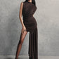 Irregular Draped Ruched Sexy Mini Dress For Women Elegant Turtleneck Sleeveless High Waist Pleated Club Party Dress