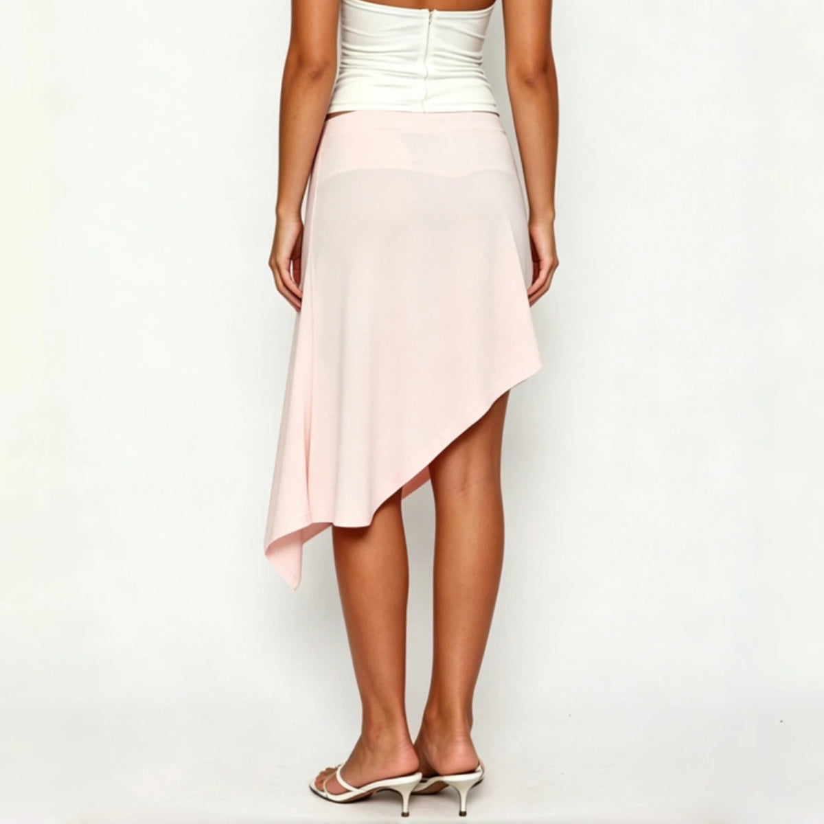 Women Asymmetric Midi Skirt Metal Buckle Ruched Waist Wrap Skirt Irregular Hanky Hem Bodycon Skirt Y2K Party Streetwear