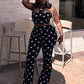 Sexy Fashion 2 Piece Set Woman Polka Dot Print Halter Backless Tank Tops+Elastic Waist Pants High Street Style Suits