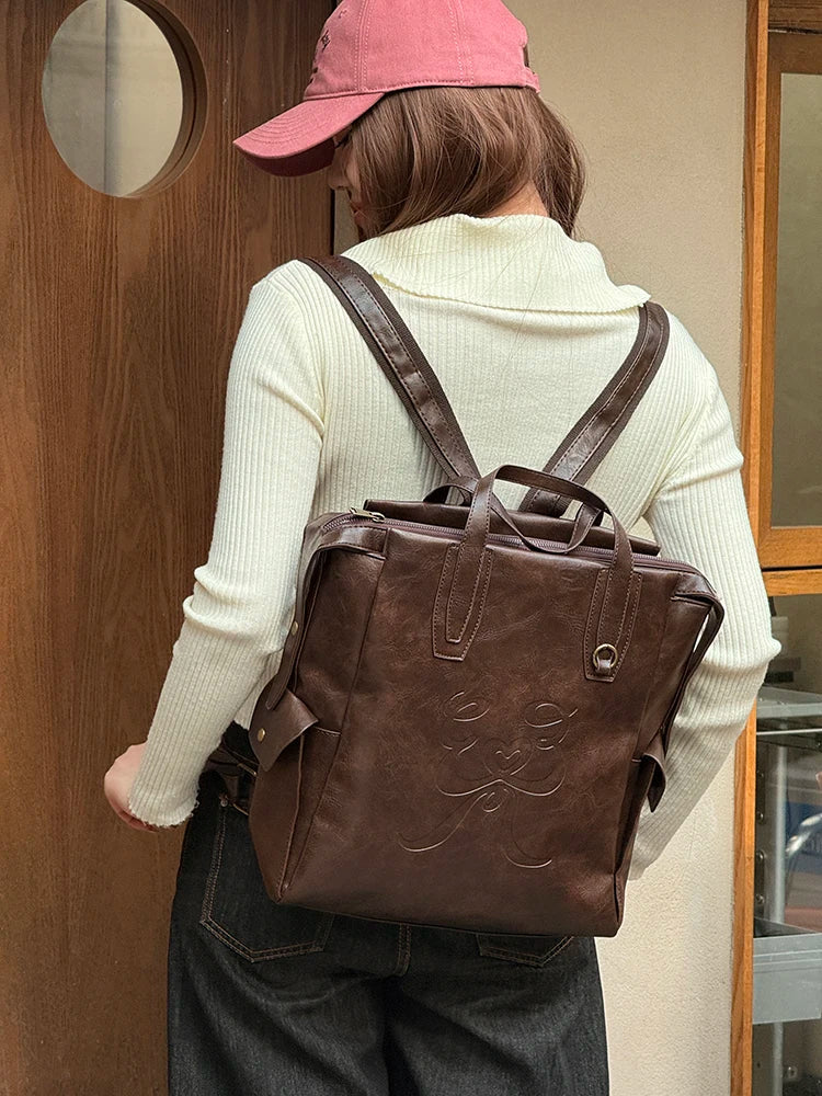 Minimalist Preppy Brown Large Capacity Versatile Backpack For Women