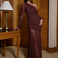 Oblique Shoulder Long Sleeve Sexy Maxi Dress For Women Fashion Mesh Backless Bodycon Ruched Club Evening Long Dress