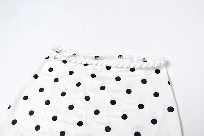 Polka Dot Print White Two Piece Set Woman Twisted Cutout Halter Top and Midi Skirt Elegant Sexy Summer Outfit
