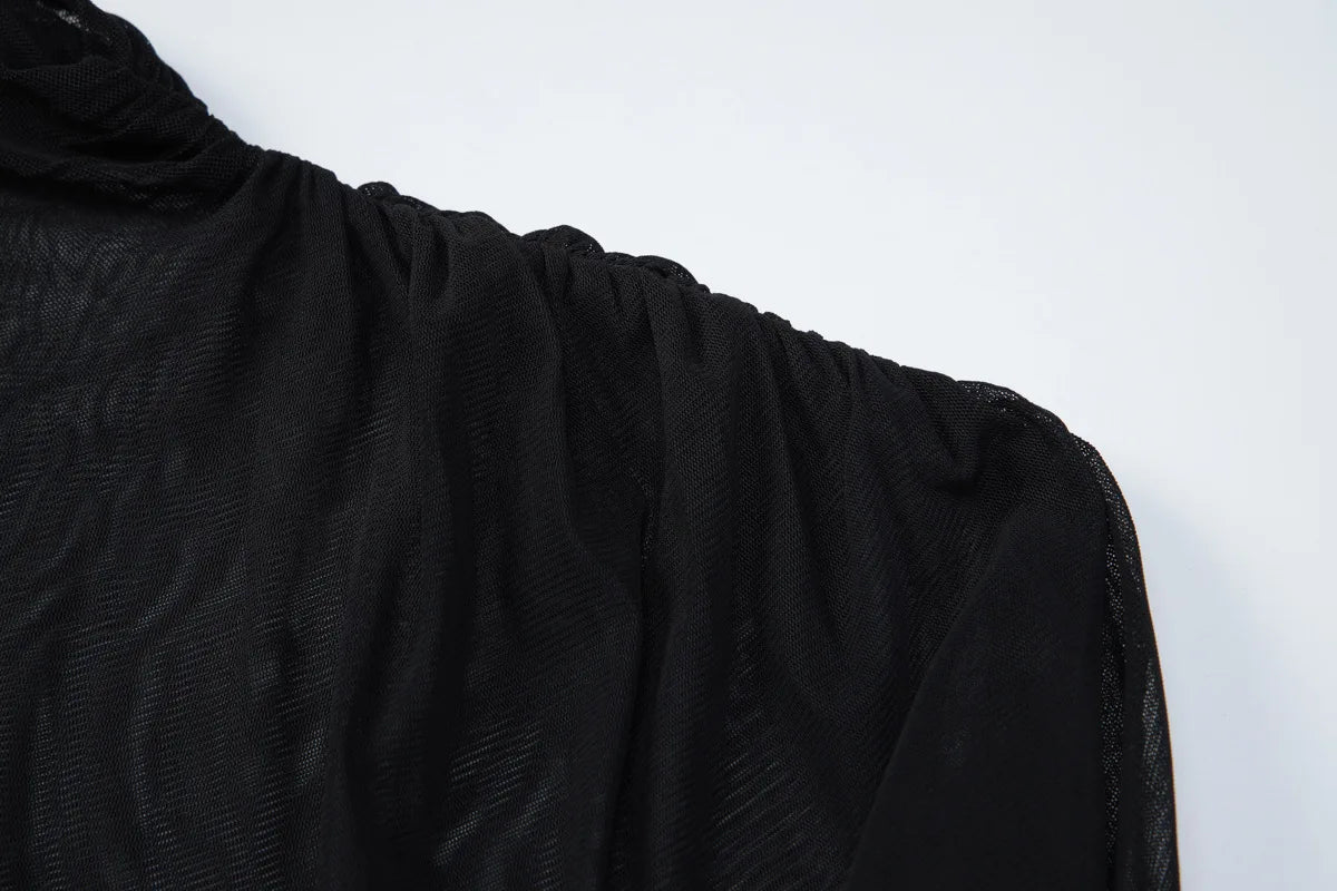 Mesh Sheer Flowy Pleated Maxi Dresses Elegant Wedding Guest Dress Women Clothing Party Outfits