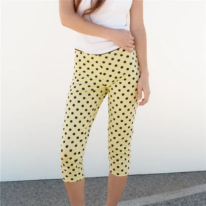Y2K Retro Polka Dot Skinny Capri Pants Women Elastic Low Waist Slim Fit Mid Calf Leggings Casual Daily Cropped Trousers