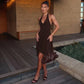 Handkerchief-hem String Back Halter Midi Dress Black Fashion Woman Clothing Elegant Dresses Casual