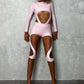 Hollow Chic 2 Piece Set Sexy Hipster Stretch Skinny Bodysuit+Irregular Shorts Matching Midnight Party Clubwear Suits