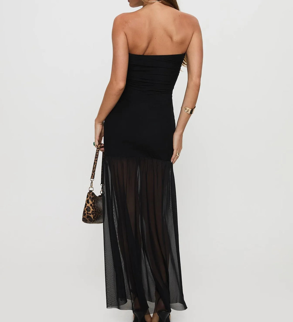 Strapless Maxi Dress for Women Stylish Solid Sheer Hem High Slit Sleeveless Tube Long Dress Summer Party Beachwear
