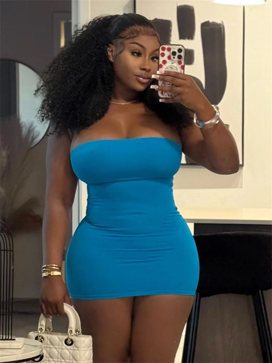 Sexy Hottie Dress Women Fashion Classic Chic Sleeveless Stretch Skinny Wild Party Club Street Peach Hip Mini Bodycon