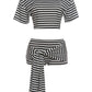 Stripe Print 2 Piece Set Woman o-Neck Half Sleeve Crop Tops+Bandage Taseel Mini Shorts High Street Fashion Outfits