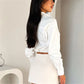 Women’s Cropped Button Down Shirts Fashion Lapel V-Neck Long Sleeve Solid Color Tops Spring Fall Blouse Streetwear