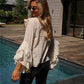 Elegant Women Ruffle Sheer Blouse Casual Loose V Neck Long Sleeve Shirts for Spring Summer Vintage Streetwear