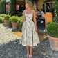 Green Flower Sun Dresses for Woman Spaghetti Strap Backless Long Dresses French Style Elegant Vacation Outfits
