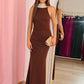 Women Elegant Halter Maxi Dress Sleeveless High Neck Mermaid Evening Party Dress Bodycon Club Ribbon Formal Prom Gown