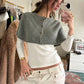 Stand Rib Collar Button Down Cropped Knit Cape For Women Dual Tone Slim Layering Short Knit Shawl Top Y2K Streetwear