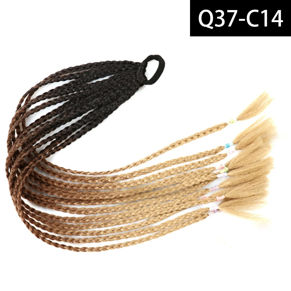 Synthetic Colored Braided Ponytail Hair Extension Rainbow Color Braids Pony Tail With Elastic Band Girl's Pigtail