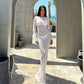 Women Slash Neck Mesh See-Through Dress New Sexy Slim Pullover Long Sleeve Floor-Length Solid Dresses Beach Cover ups