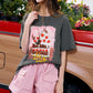 Women's Oversized Drop Shoulder T-Shirt, Graffiti Cake Print Double Gauze Tee, Casual Versatile Summer Short Sleeve Top