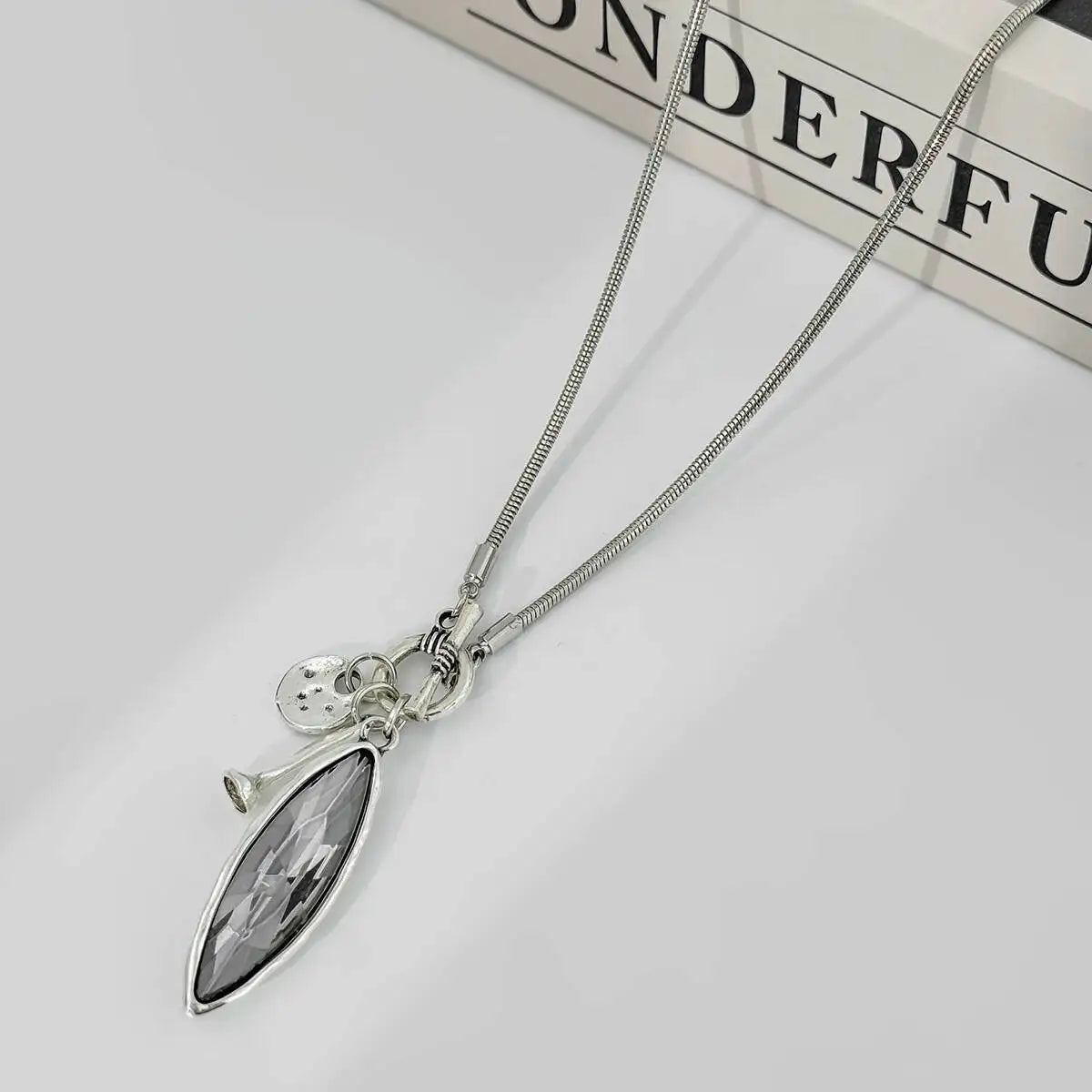 Women's Punk OT Buckle Choker Necklace with Big Ellipse Acrylic Rhinestone Pendant Trendy Creative Metal Chain Jewelry Gift