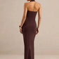 Women Halter Backless Maxi Dress Metal Buckle Decor Draped Sash Ruched Bodycon Long Dress Evening Party Wedding Dress