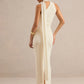 Women Halter Neck Draped Ruched Maxi Dress Sleeveless Backless Split Bodycon Evening Elegant Wedding Party Long Dress