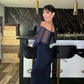 Rhinestone Mesh Off Shoulder Long Sleeve Maxi Dress Dinner Outfits Women Elegant Sexy Evening Party Dresses