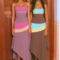 Women Color Block Sexy Two Piece Set Elegant Halter Crop Top And Midi Skirt Matching Sets Asymmetrical Hem Bodycon Set