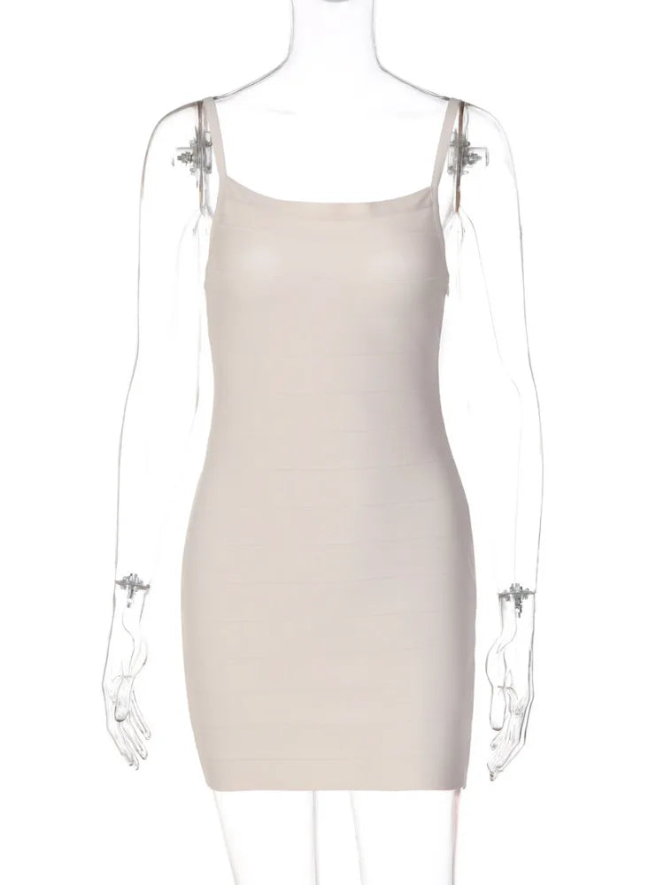 Spaghetti Strap Square Neck Sexy Mini Dress Women Horizontal Striped Bodycon Dress Elegant Club Night Out Party Dress