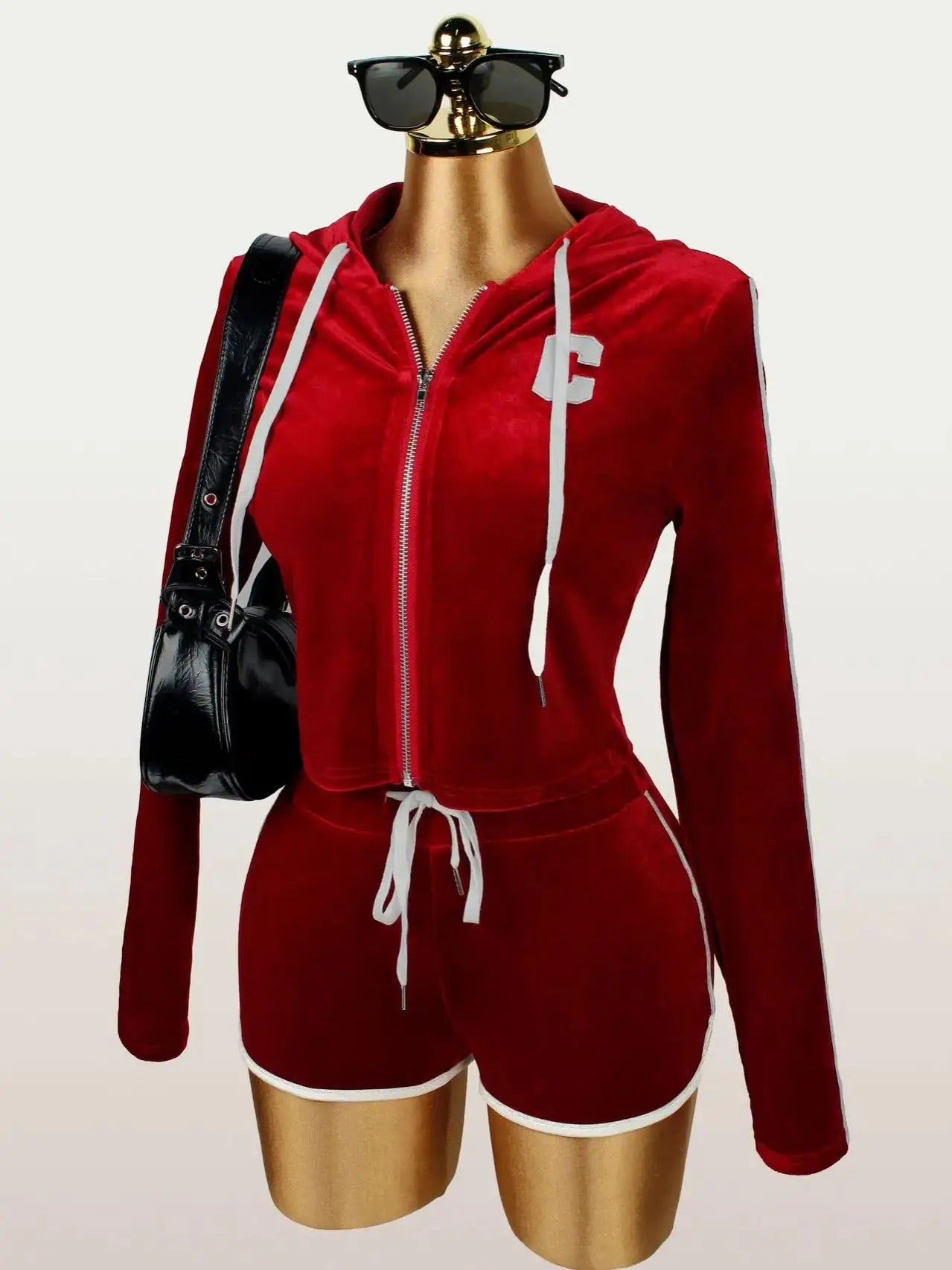 Sporty 2 Piece Set Women Tracksuit Zip Embroidery Letter Hooded Jacket+Shorts Casual Street Matching Basis Velvet Outfits