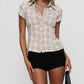 Women's Y2K Short Sleeve Plaid Button Down Shirt Button Down Blouses Tops Casual Summer Shirt Tops 90s Streetwear