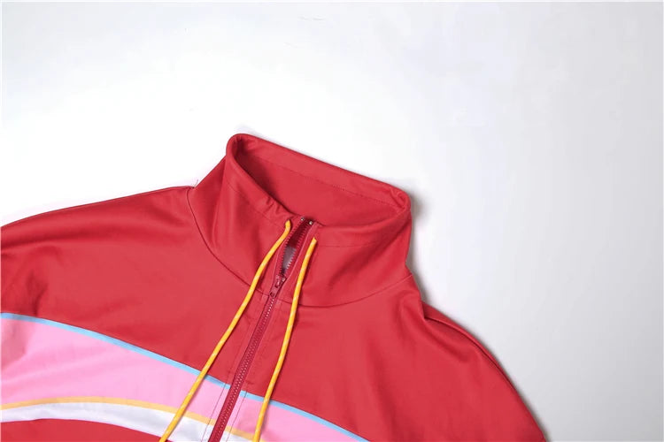 Sporty 2 Piece Set Women Hipster Zip Drawstring Crop Jacket+Shorts Matching Casual Street Skinny Stretch Tracksuit